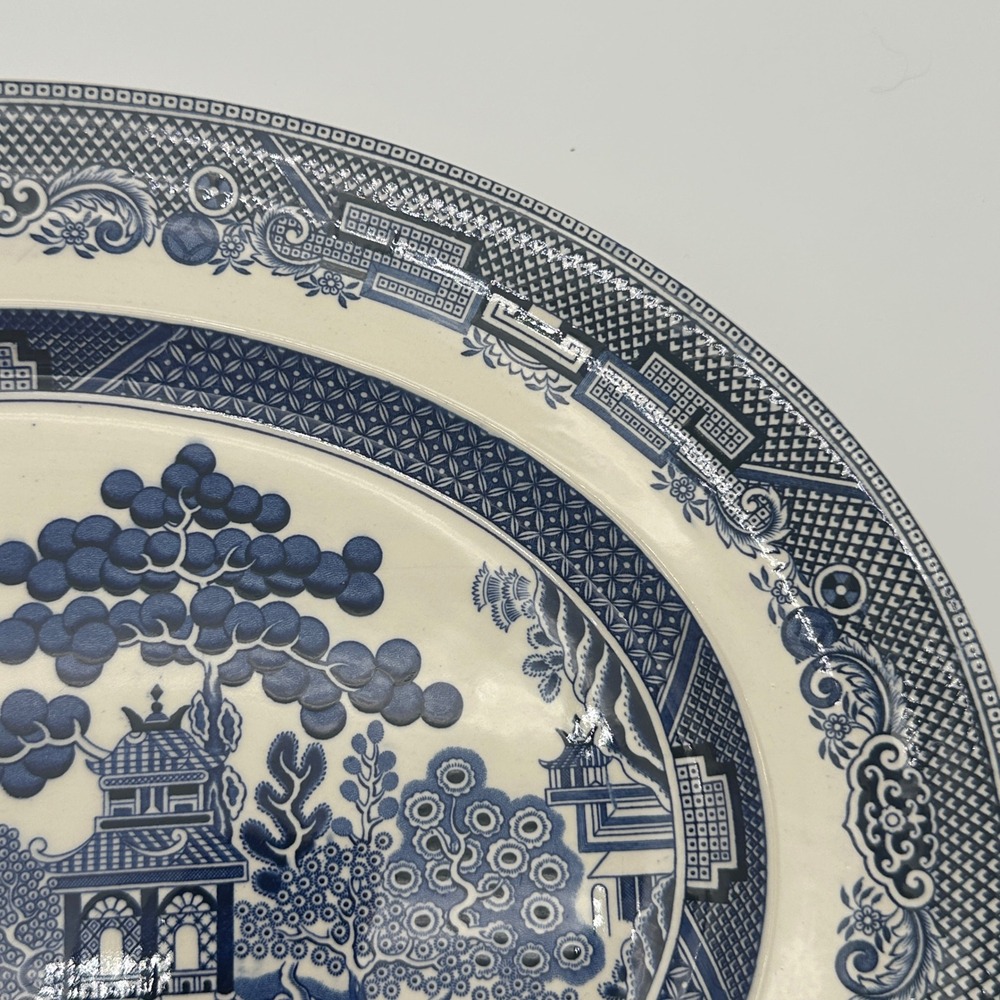 Johnson Brothers Willow Blue White Oval Serving Platter 16 Inch England Vintage - Picture 3 of 11